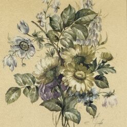 Siuvinėtas gėlių natiurmortas aukso spalvos rėme 2x15x17 cm