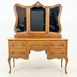 Ąžuolinis kosmetinis staliukas su užlenkiamais veidrodžiais 47x130x163 cm