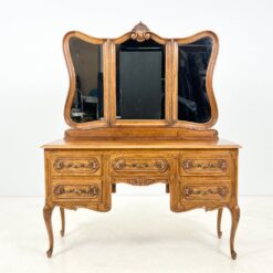 Ąžuolinis kosmetinis staliukas su užlenkiamais veidrodžiais 47x130x163 cm