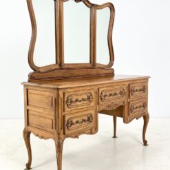 Ąžuolinis kosmetinis staliukas su užlenkiamais veidrodžiais 47x130x163 cm