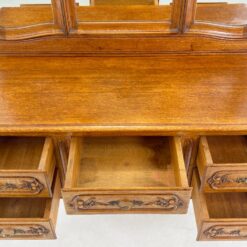 Ąžuolinis kosmetinis staliukas su užlenkiamais veidrodžiais 47x130x163 cm