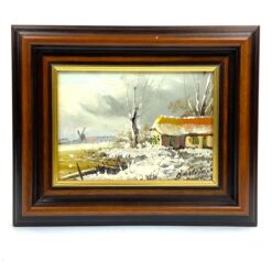 Aliejiniais dažais ant drobės tapytas žiemos peizažas medžio rėme 3x27x22 cm