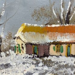 Aliejiniais dažais ant drobės tapytas žiemos peizažas medžio rėme 3x27x22 cm