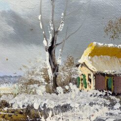 Aliejiniais dažais ant drobės tapytas žiemos peizažas medžio rėme 3x27x22 cm