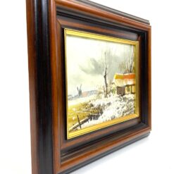 Aliejiniais dažais ant drobės tapytas žiemos peizažas medžio rėme 3x27x22 cm