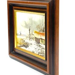 Aliejiniais dažais ant drobės tapytas žiemos peizažas medžio rėme 3x27x22 cm