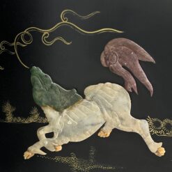 Rytietiška medinė širma su natūralaus akmens dekoracijomis 2,5×184,5×183 cm