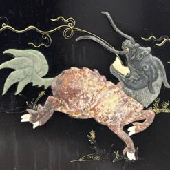 Rytietiška medinė širma su natūralaus akmens dekoracijomis 2,5×184,5×183 cm