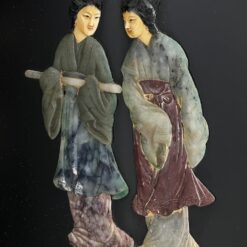 Rytietiška medinė širma su natūralaus akmens dekoracijomis 2,5×184,5×183 cm