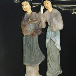 Rytietiška medinė širma su natūralaus akmens dekoracijomis 2,5×184,5×183 cm