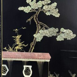 Rytietiška medinė širma su natūralaus akmens dekoracijomis 2,5×184,5×183 cm