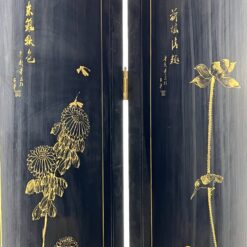 Rytietiška medinė širma su natūralaus akmens dekoracijomis 3x184x182,5 cm