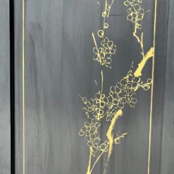 Rytietiška medinė širma su natūralaus akmens dekoracijomis 3x184x182,5 cm