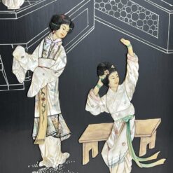 Rytietiška medinė širma su natūralaus akmens dekoracijomis 3x184x182,5 cm