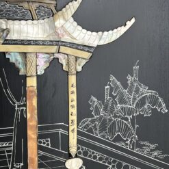 Rytietiška medinė širma su natūralaus akmens dekoracijomis 3x184x182,5 cm