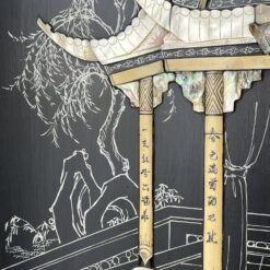 Rytietiška medinė širma su natūralaus akmens dekoracijomis 3x184x182,5 cm