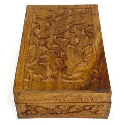 Medinė dėžutė, raižyta paukščių ir augalų motyvais 13x21x6 cm