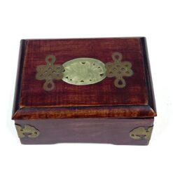 Kiniška medinė dėžutė su žalvario ir akmens dekoracijomis 9x12x5,5 cm