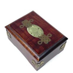 Kiniška medinė dėžutė su žalvario ir akmens dekoracijomis 9x12x5,5 cm