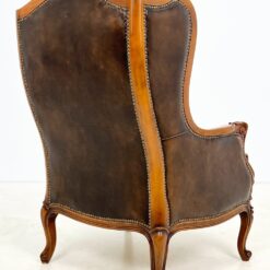 Riešutmedžio rėmo fotelis su oda 82x71x110,5 cm, 47 cm