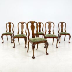 Chippendale stiliaus riešutmedžio kėdės su veliūru 6 vnt. kompl. 54x53x99 cm, 47 cm