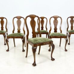 Chippendale stiliaus riešutmedžio kėdės su veliūru 6 vnt. kompl. 54x53x99 cm, 47 cm