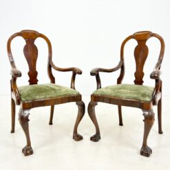 Chippendale stiliaus riešutmedžio krėslai su veliūru 2 vnt. kompl. 59x61x100 cm, 48 cm