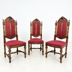 Gotikinio stiliaus drožinėtos riešutmedžio kėdės su gobelenu 3 vnt. kompl. 48x49x116 cm, 48 cm