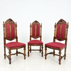 Gotikinio stiliaus drožinėtos riešutmedžio kėdės su gobelenu 3 vnt. kompl. 48x49x116 cm, 48 cm