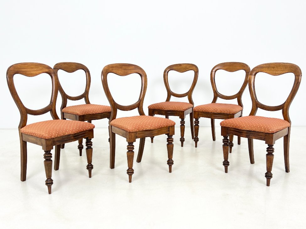 DR0245-kedes-2 Angliško stiliaus raudonmedžio kėdės su gobelenu 6 vnt. komplektas 49x45x88 cm, 45 cm