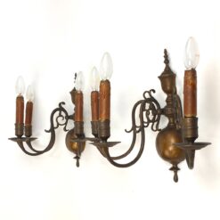 Žalvariniai sieniniai trijų šakų šviestuvai 2 vnt. komplektas 29x50x39 cm