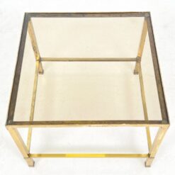 Kvadratinis žalvarinis staliukas tamsinto stiklo stalviršiumi 51x51x40 cm