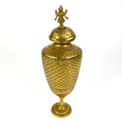 Indiškas žalvarinis indas su dangčiu-urna su Višnus figūra 10,5x10,5x31 cm