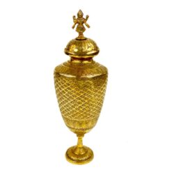 Indiškas žalvarinis indas su dangčiu-urna su Višnus figūra 10,5×10,5×31 cm