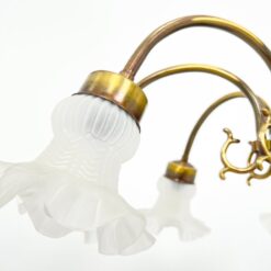 Pakabinamas žalvario aštuonių šakų sietynas su stiklo gaubtais 78x78x71 cm