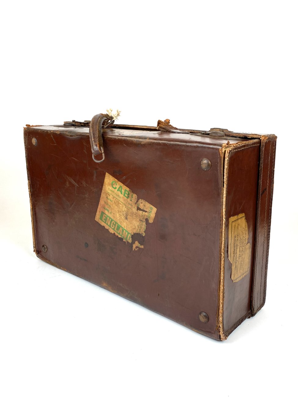 DR0311-lagaminai-12 Senovinis odinis lagaminas restauracijai 34,5x56x17 cm