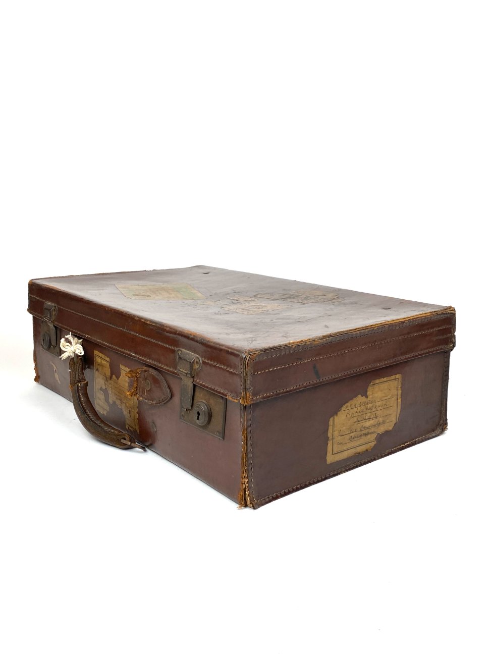 DR0311-lagaminai-5 Senovinis odinis lagaminas restauracijai 34,5x56x17 cm