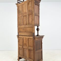 Senovinis ąžuolinis drožinėtas bufetas su stiklinėmis durimis 46x110x249 cm