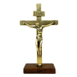 Pastatomas žalvarinis kryžius ant ąžuolinio postamento 8x16x28 cm