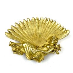 Art Nouveau stiliaus vėduoklės formos žalvarinė lėkštelė 12,5x16x2 cm