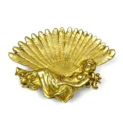 Art Nouveau stiliaus vėduoklės formos žalvarinė lėkštelė 12,5x16x2 cm