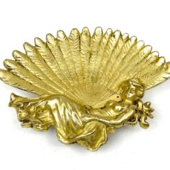 Art Nouveau stiliaus vėduoklės formos žalvarinė lėkštelė 12,5x16x2 cm