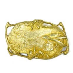 Žalvainė bareljefinė lėkštelė su medžioklės scena 12x19x2 cm