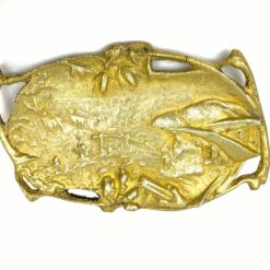 Žalvainė bareljefinė lėkštelė su medžioklės scena 12x19x2 cm