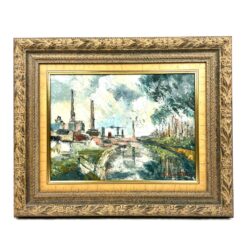 Ant drobės aliejiniais dažais tapytas miesto peizažas mediniame rėme 4,5×57,5×47,5 cm