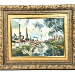 Ant drobės aliejiniais dažais tapytas miesto peizažas mediniame rėme 4,5×57,5×47,5 cm