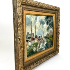 Ant drobės aliejiniais dažais tapytas miesto peizažas mediniame rėme 4,5×57,5×47,5 cm