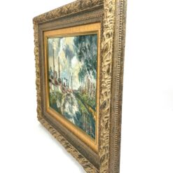 Ant drobės aliejiniais dažais tapytas miesto peizažas mediniame rėme 4,5×57,5×47,5 cm