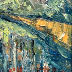 Ant drobės aliejiniais dažais tapytas miesto peizažas mediniame rėme 4,5×57,5×47,5 cm