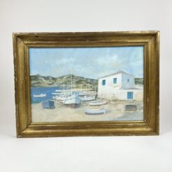 Ant popieriaus guašu tapytas Viduržemio jūros uostelio peizažas 5x61,5x44,5 cm